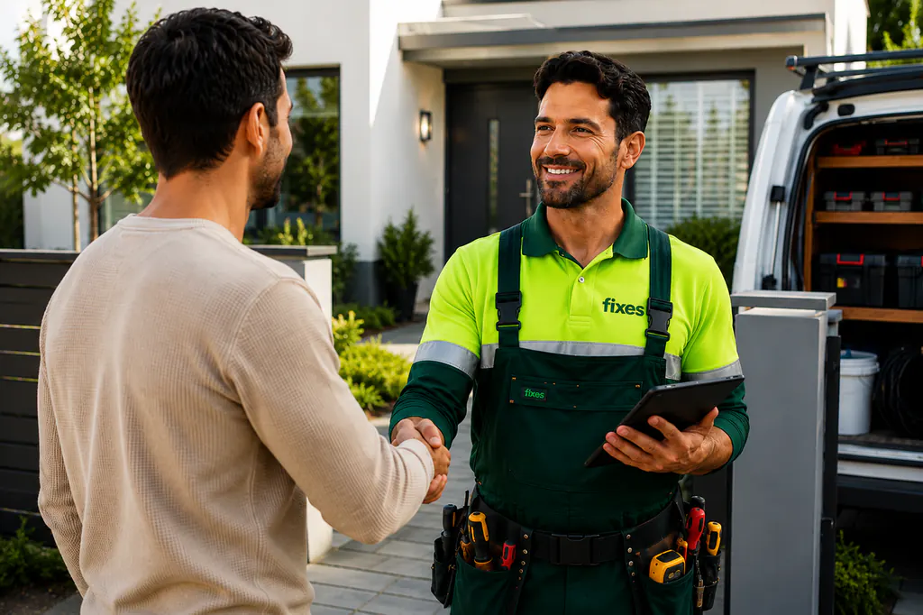 Fixes tradie greeting a customer after completing a job