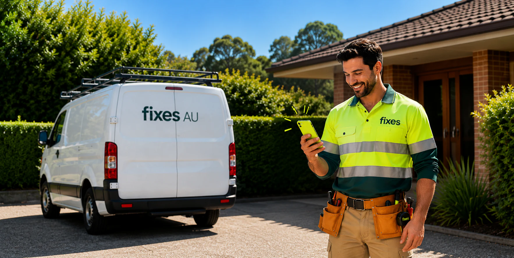 Fixes tradie reviewing a new job beside his service van