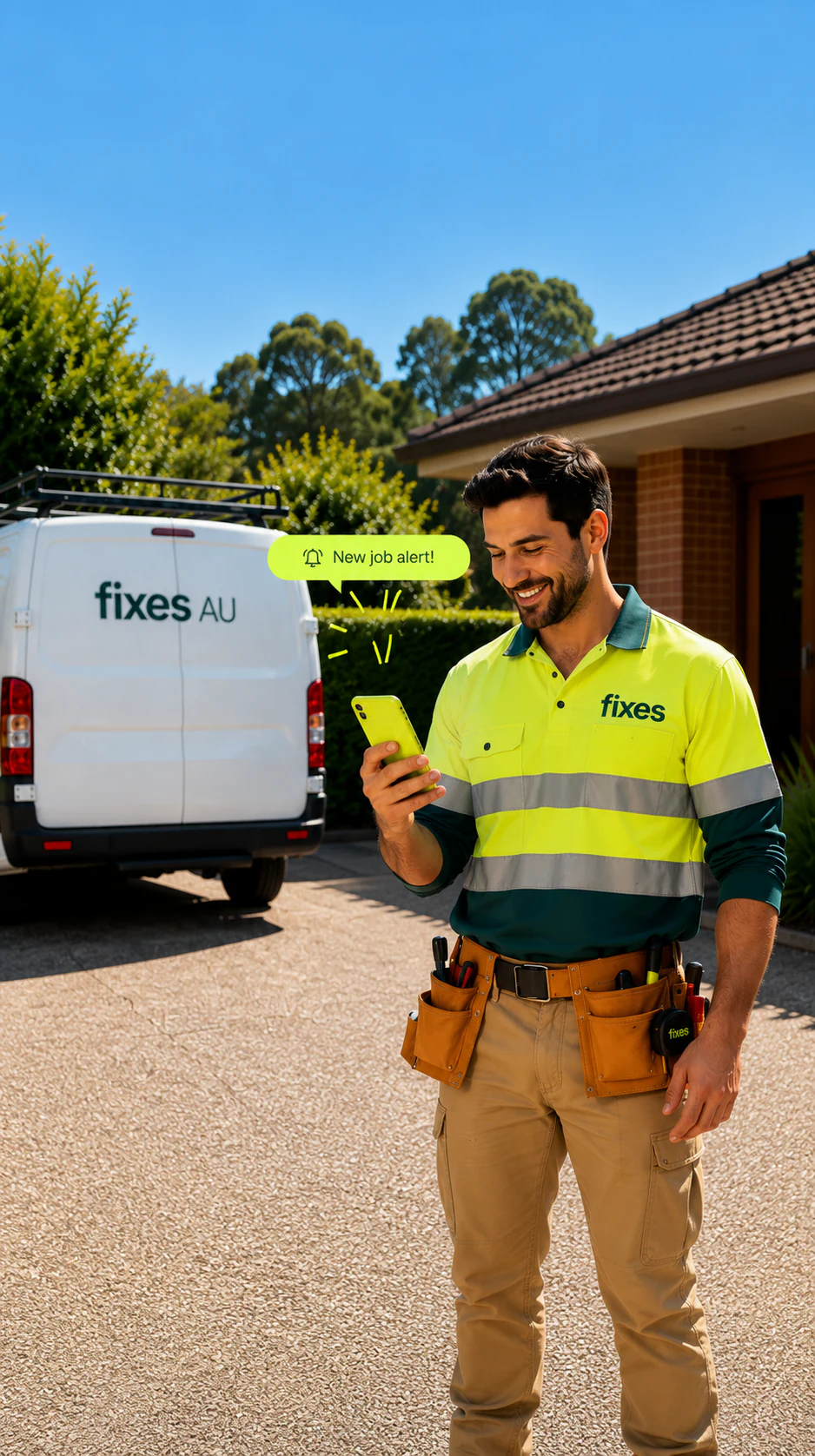 Fixes tradie reviewing a new job beside his service van